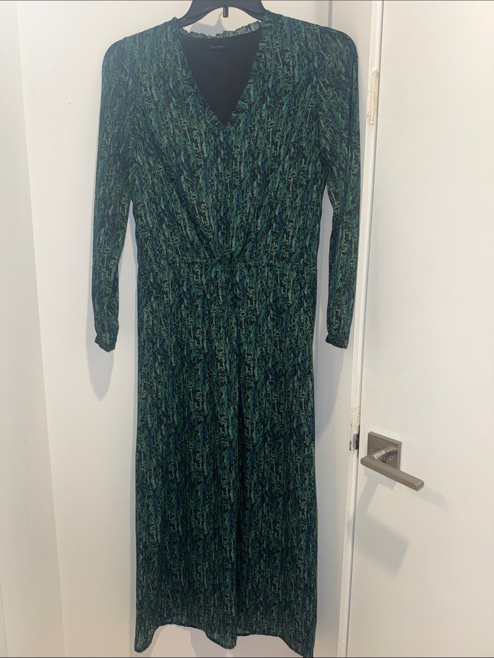 Ikks Dark Green Printed Long Sleeve Midi Dress